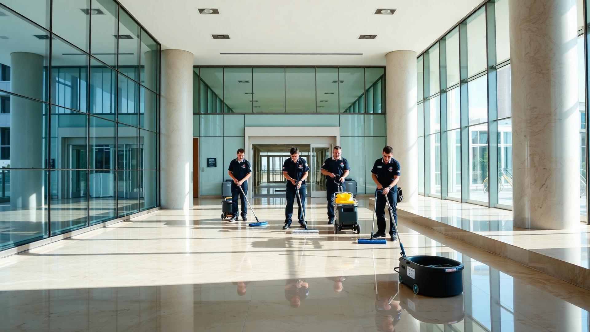 Wish Cleaners crew servicing a commercial building lobby in the GTA